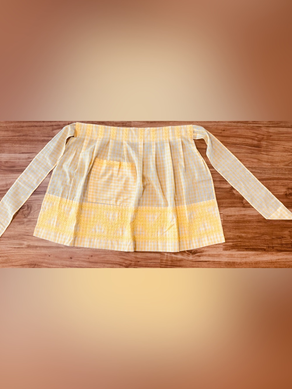 Yellow Gingham Vintage Handmade Embroidered Apron
